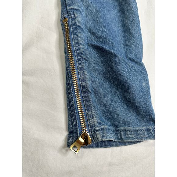 Balmain Paris Moto Skinny Jeans Womens Size 40 Blue Distressed Zip Details - Picture 14 of 15